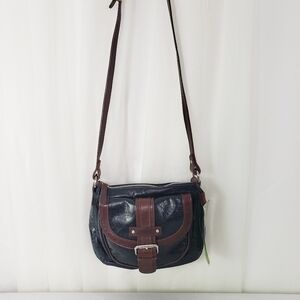 Tano NWT leather crossbody bag black brown saddle zip top
